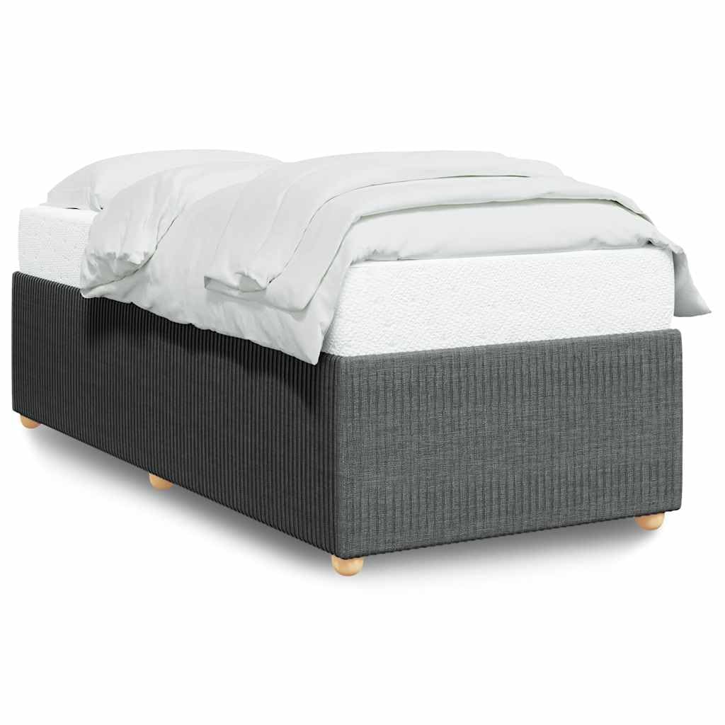 vidaXL Twin Upholstered Bed Frame - Dark Gray Fabric Slatted Mattress Base, 74.8 x 39.4, Modern Platform Bedstead