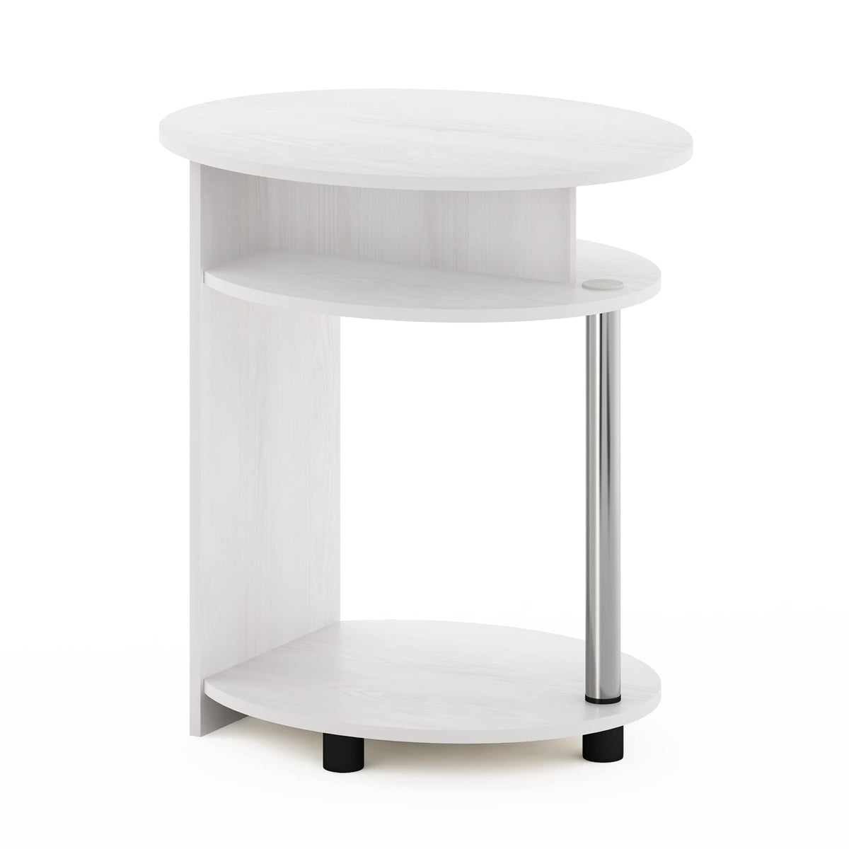 Furinno Jaya Simple Design Oval End Table With Bin, White Oak/Chrome