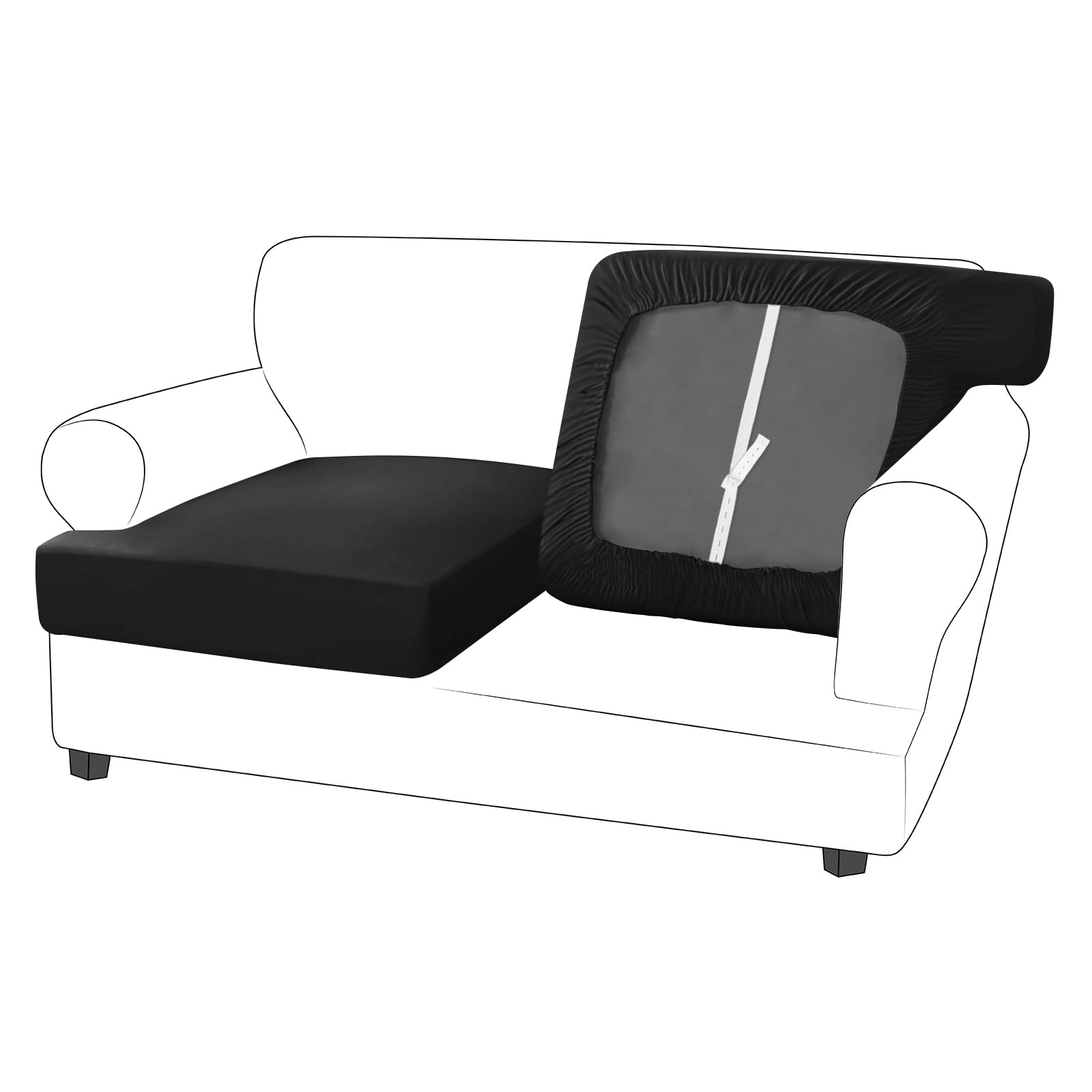Molasofa T-Cushion Sofa Seat Slipcovers Set, Couch Furniture Protector For Sectional, Armchair, Loveseat - Pets - Stretch Spandex Fabric (2 Cushion Loveseat, Black)