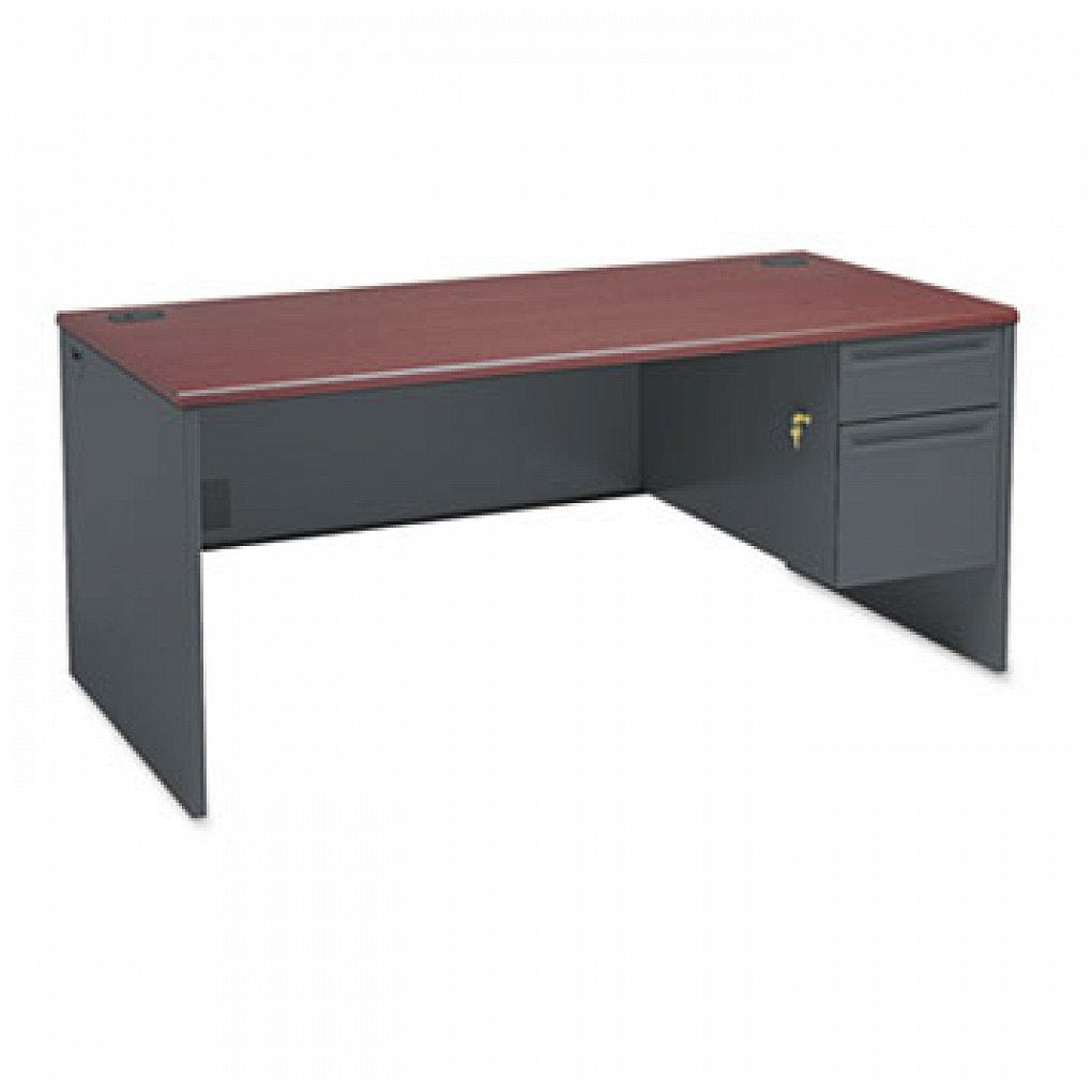 38000 Series Right Pedestal Desk, 66W X 30D X 29-1/2H, Mahogany/Charcoal