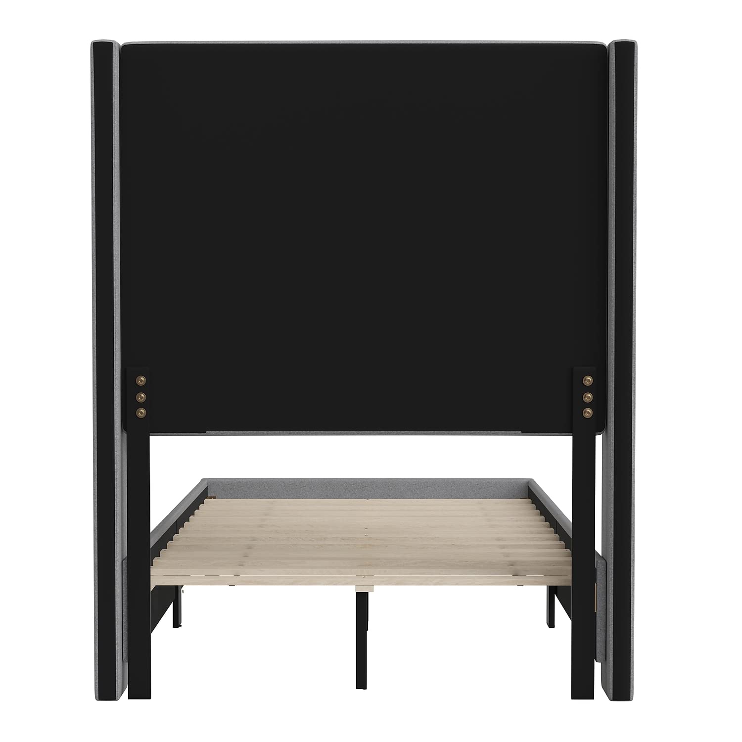 Flash Furniture Quinn Upholstered Platform Bed - Gray Channel Stitched Wingback Headboard - Twin - Mattress Foundation with Slatted Supports - No Box Spring Needed