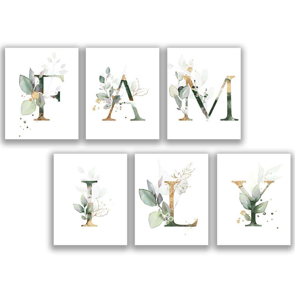 Family Theme Botanical Simple Life Green Leaf Painting Bathroom Wall Decor Art Print Set of 6 (8   X10   ), Boho Leaf Eucalyptus