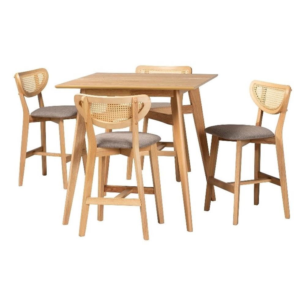 Baxton Studio Dannell 35.4-Inch W Pub Set, Grey/Natural Oak/Light Brown, 5-Piece (2351330613286Ht)