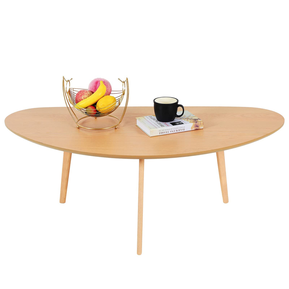 Firminana Mid Century Modern Coffee Table,Large Oval Coffee Table For Living Room,Oval Small Mangotop Coffee Table For Small Spaces Nature Wood-47.3' W X23.63 D X 17.72' H