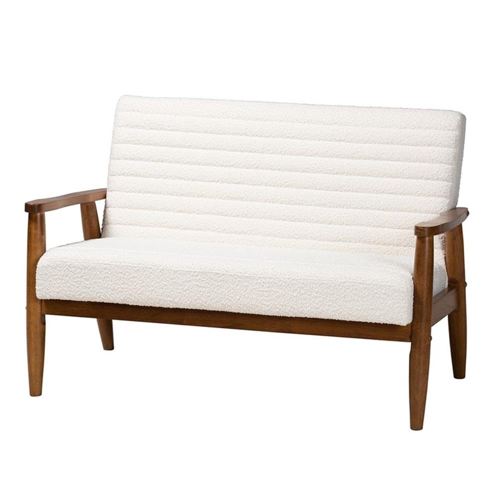 Baxton Studio Stratton Mid-Century Modern Cream Boucle Fabric and Walnut Brown Finished Wood 3-Piece Living Room Set