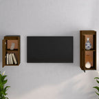 vidaXL TV Stand 2 Pcs, Wall Mounted Entertainment Center TV Console with Storage, Floating TV Stand for Living Room, Honey Brown Solid Wood Pine