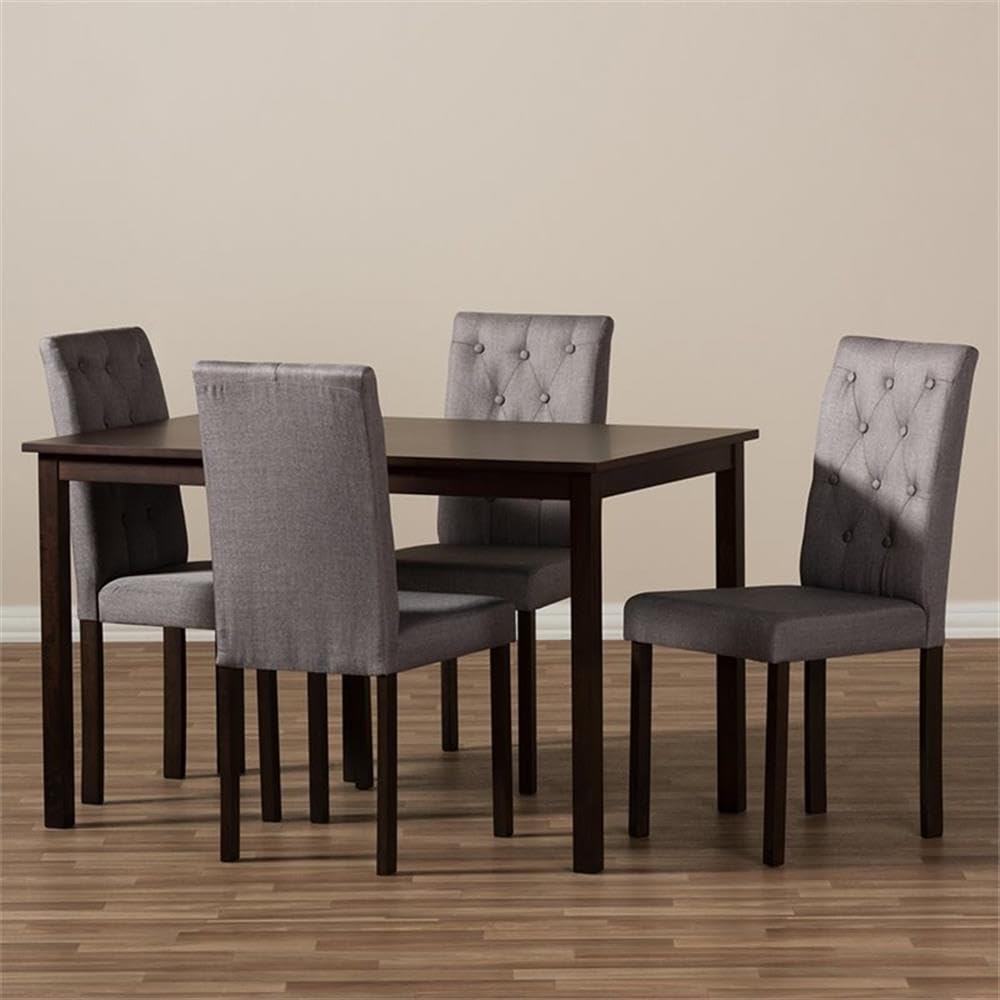 Baxton Studio Gardner Modern and Contemporary 5-Piece Dark Brown Finished Grey Fabric Upholstered Dining Set