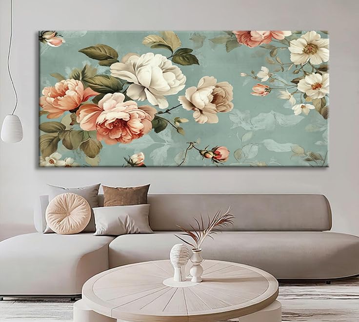 Shreya Arts | Vintage Botanical Elegance | Serene Floral Canvas Art | Soft Pastel Garden Mural