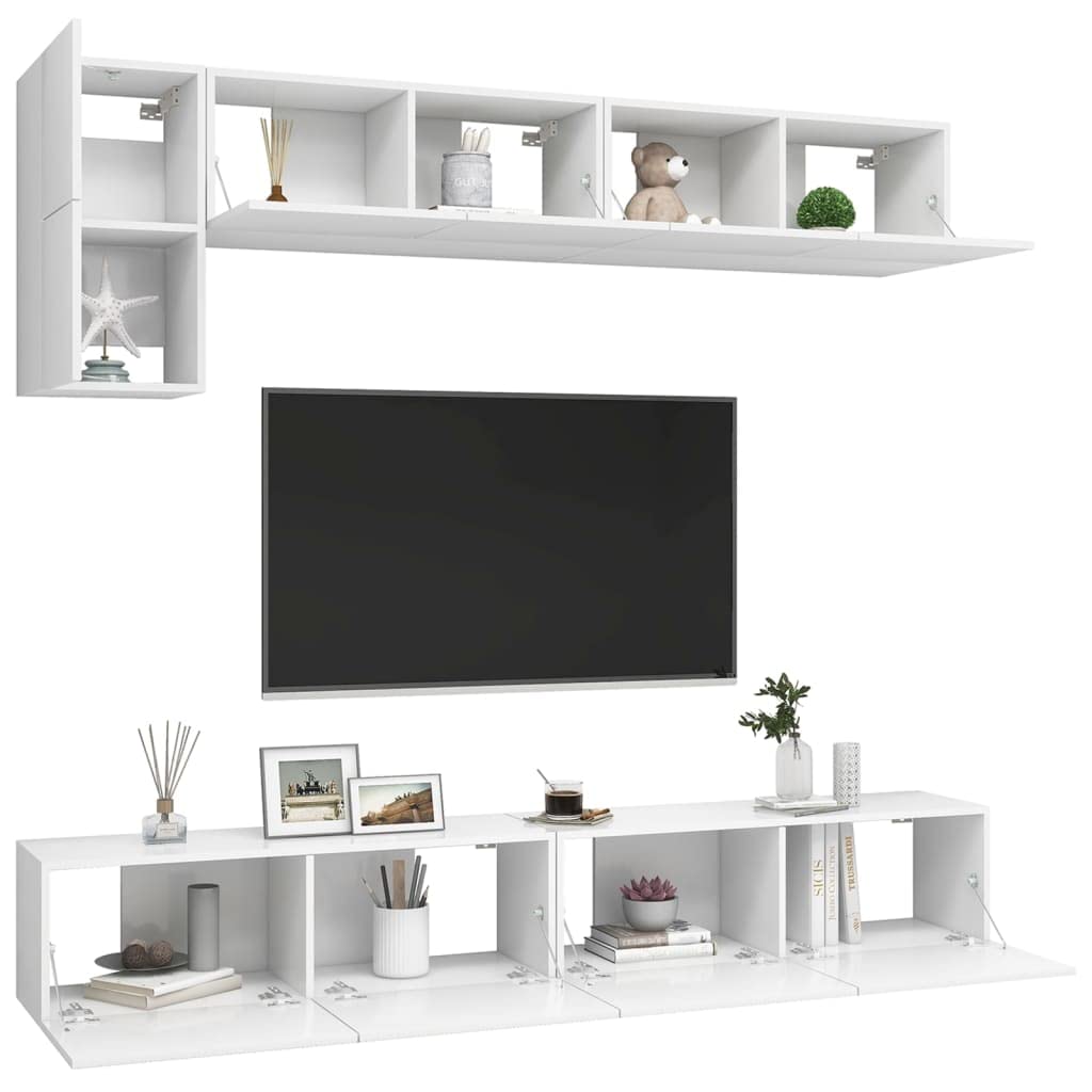 vidaXL TV Cabinet Set 5 Piece Home Living Room Furniture TV Stand HiFi Stereo Cabinet Media Unit Entertainment Center White Engineered Wood