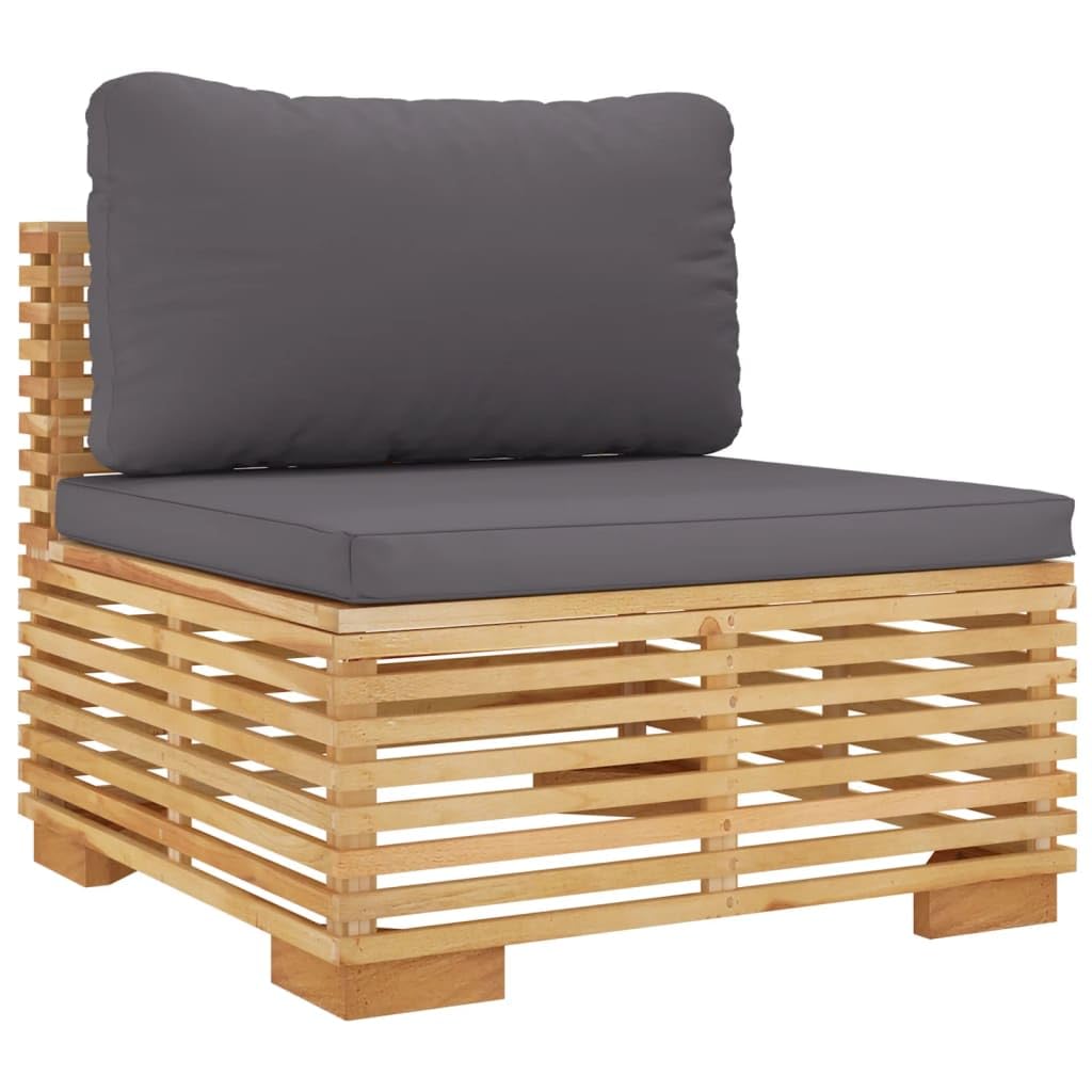 vidaXL Wooden Patio Middle Sofa - Solid Teak Wood Outdoor Furniture with Dark Gray Cushions - Comfortable and Flexible Layouts for Garden, Terrace or Patio