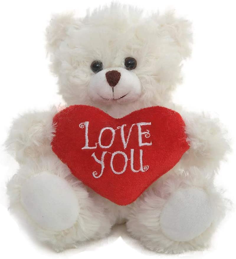 Made By Aliens Plush Stuffed Animal Cream Heart Bear - Love You Bears- Toy For Kids & Adults Valentine'S Day - Embroidered Heart