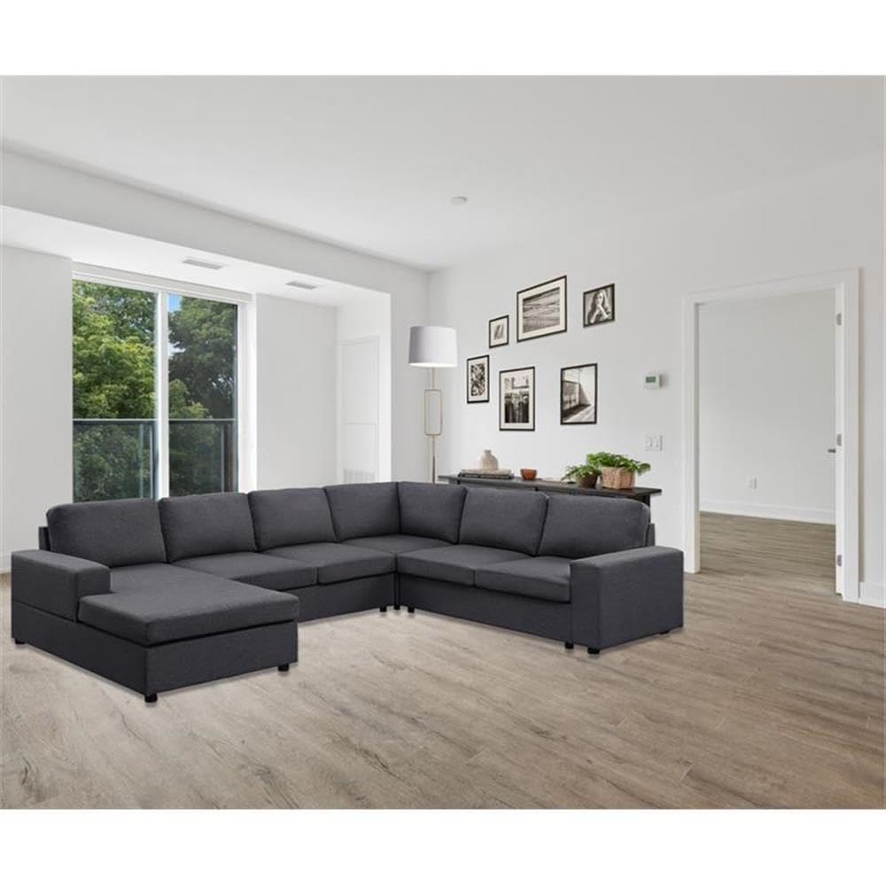 Lilola Home Dakota Sectional Sofa with Reversible Chaise in Dark Gray Linen