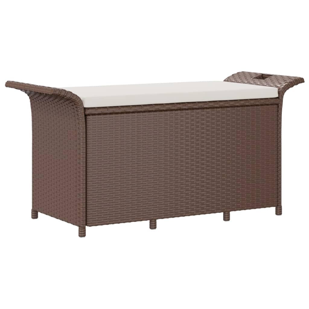 vidaXL Poly Rattan Storage Bench with Cushion, Indoor/Outdoor Ottoman Garden Bench, Waterproof Design, Easy Maintenance, 45.7&quot; x 18.1&quot; x 22.4&quot; Brown