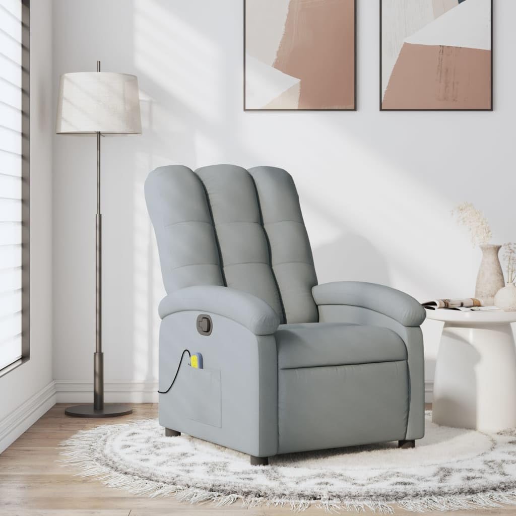vidaXL Massage Recliner Chair - Manual Light Gray Fabric Lounge Seat with 6-Point Vibration, USB Powered, Adjustable Footrest & Backrest, Side Pocket - Ideal for Living Room, Bedroom, Office