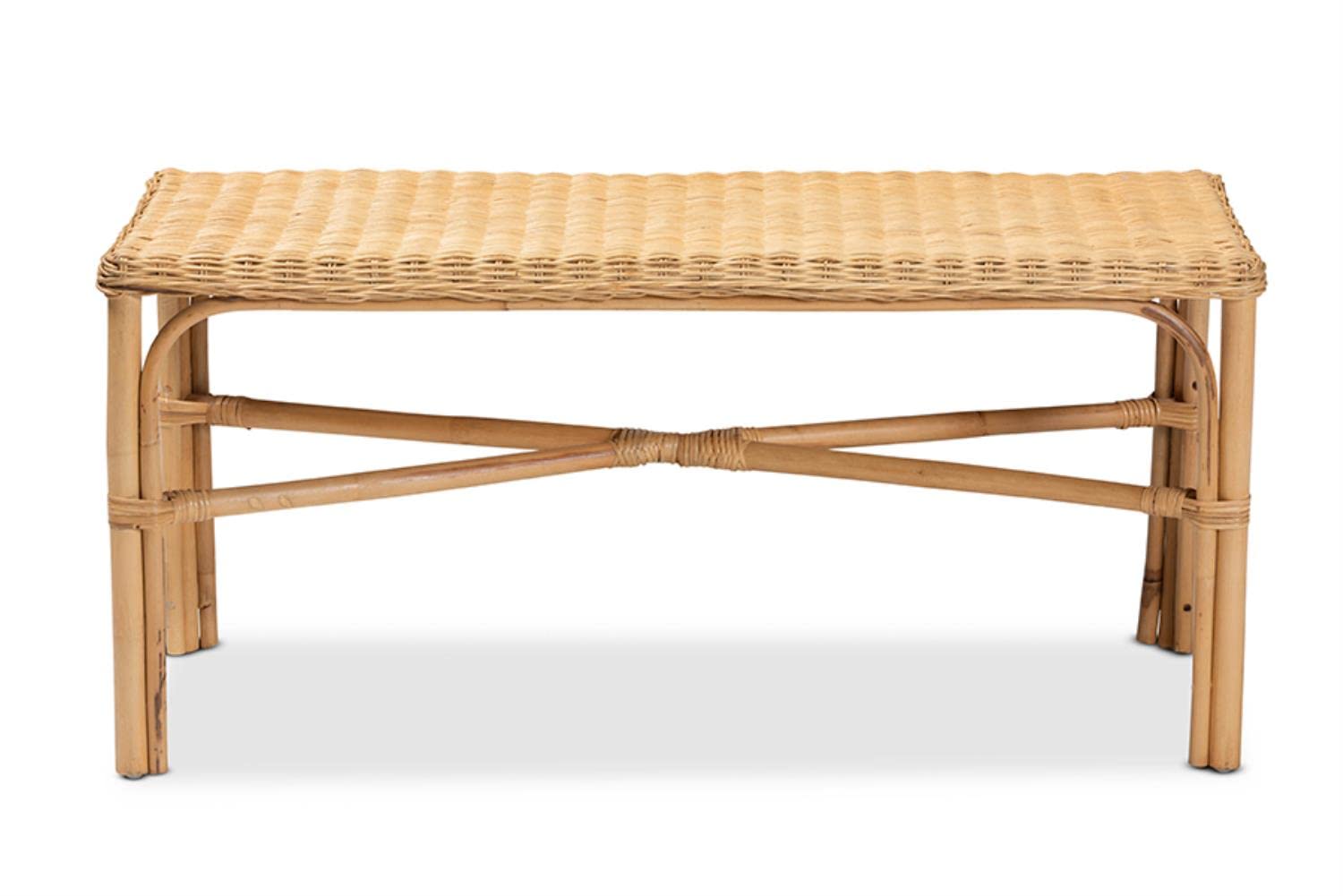 Baxton Studio Cacaban Modern Bohemian Natural Brown Rattan Accent Bench