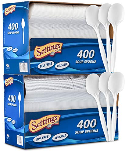 800 Count] Settings Plastic White Spoons, Practical Disposable Cutlery, Great For Home, Office, School, Party, Picnics, Restaura