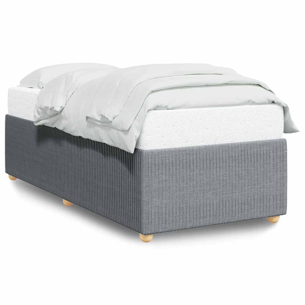 vidaXL Upholstered Bedstead Twin Mattress Base - Light Gray, Poly-Fabric Frame with Slats for Bedroom