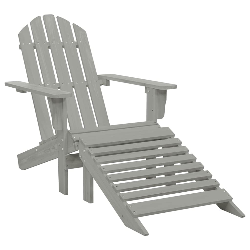 vidaXL Vintage Inspired Patio Chair with Ottoman Set, Solid Hardwood Construction, Durable and Weather-Resistant, Ideal for Outdoor Garden and Patio, Gray
