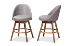 Baxton Studio Carra Mid-Century Modern Grey Fabric Upholstered Walnut-Finished Wood Swivel Counter Stool (Set of 2)