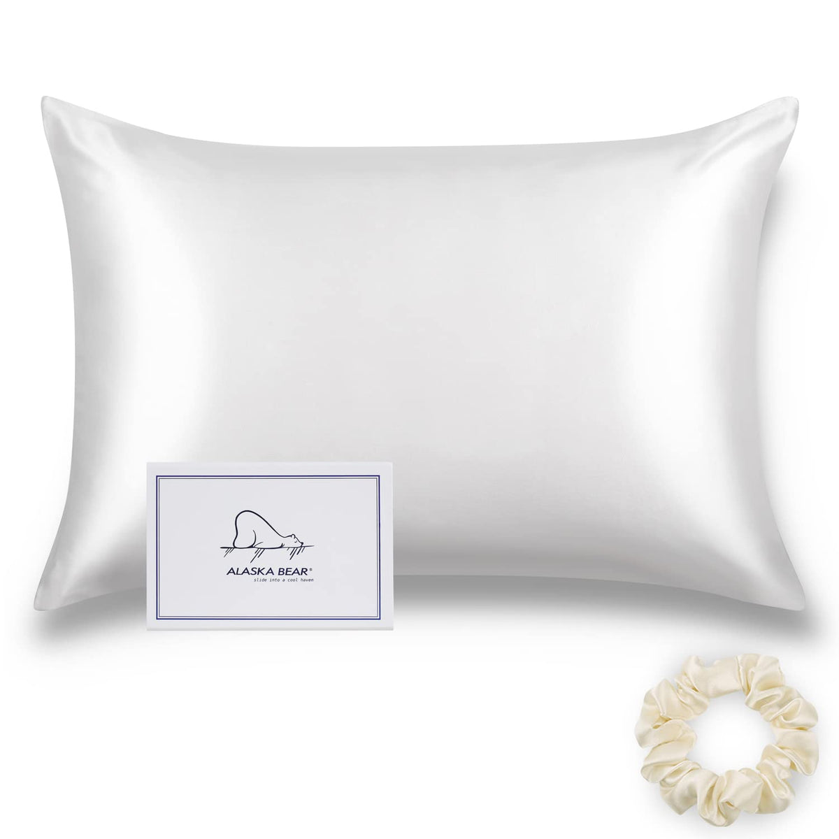 Alaska Bear Silk Pillowcase Envelope Closure, 22 Momme 100 Percent Long Overlap Sleeve Mulberry Silk Pillow Case Foldover Design