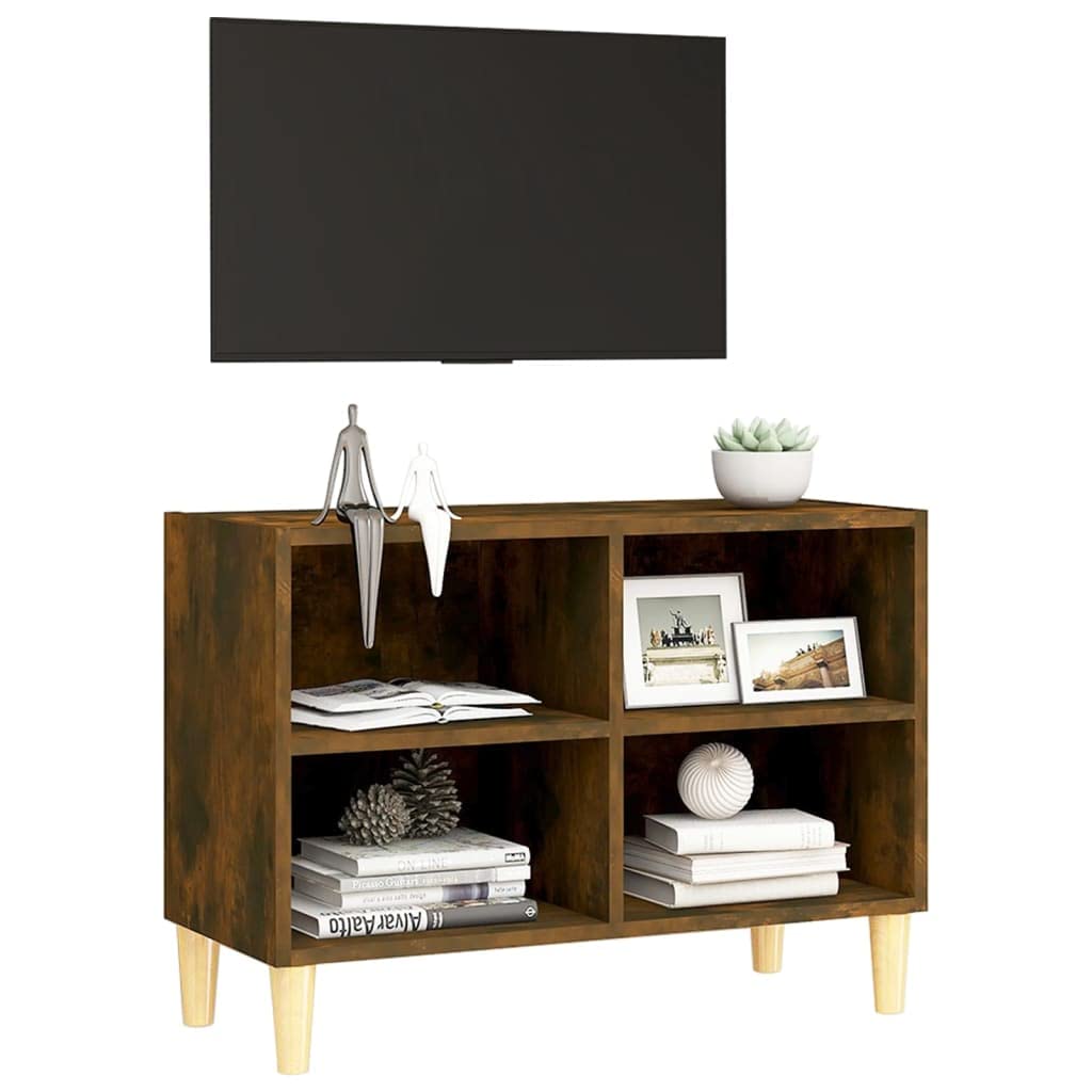 vidaXL TV Cabinet with Solid Wood Legs Smoked Oak 27.4&quot;x11.8&quot;x19.7&quot;