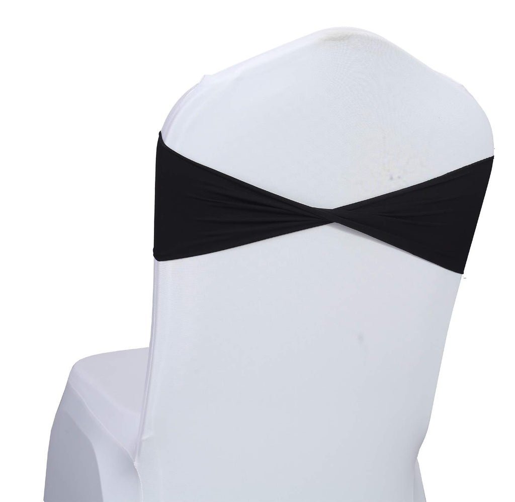 Mds Pack Of 100 Spandex Chair Sashes Bow Sash Elastic Chair Bands Ties Without Buckle For Wedding And Events Decoration Spandex Slider Sashes Bow - Black