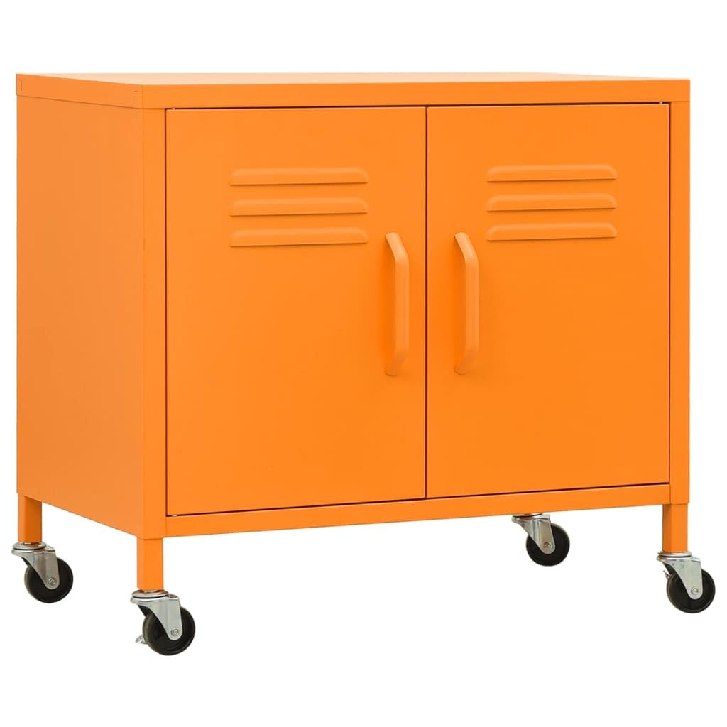 vidaXL 23.6&quot;x13.8&quot;x22&quot; Orange Storage Cabinet - Highly Durable Steel Material - with Adjustable Shelf and Air Vents, Moveable with 4 Wheels - Industrial Style