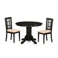 East West Furniture SHNI3-BLK-C 3 Piece Dining Table Set for Small Spaces Contains a Round Kitchen Table with Pedestal and 2 Linen Fabric Upholstered Chairs, 42x42 Inch, Black