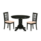 East West Furniture SHNI3-BLK-C 3 Piece Dining Table Set for Small Spaces Contains a Round Kitchen Table with Pedestal and 2 Linen Fabric Upholstered Chairs, 42x42 Inch, Black
