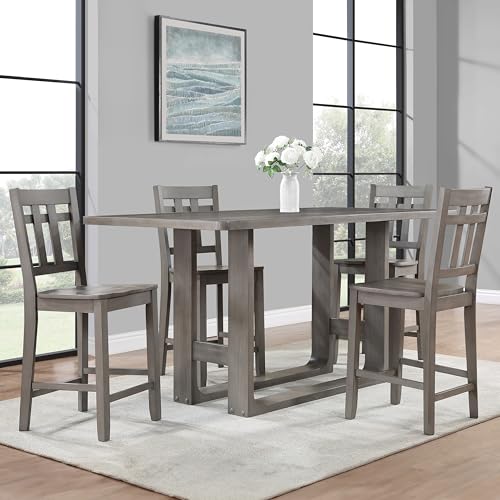 Steve Silver Furniture Toscana 5pc Dining Table Set, Contemporary Design, 72&quot; Table w/ 4 Wooden Counter Height Chairs, Dining Room, Seats up to 6, 72&quot; L x 38&quot; W x 36&quot; H, Grey