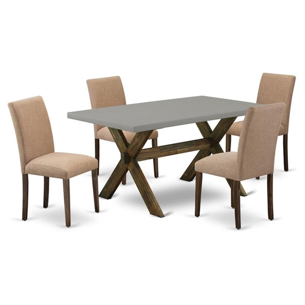 East West Furniture X796Ab747-5 5 Piece Dining Table Set For 4 Includes A Rectangle Kitchen Table With X-Legs And 4 Light Sable Linen Fabric Parson Dining Chairs, 36X60 Inch, Multi-Color