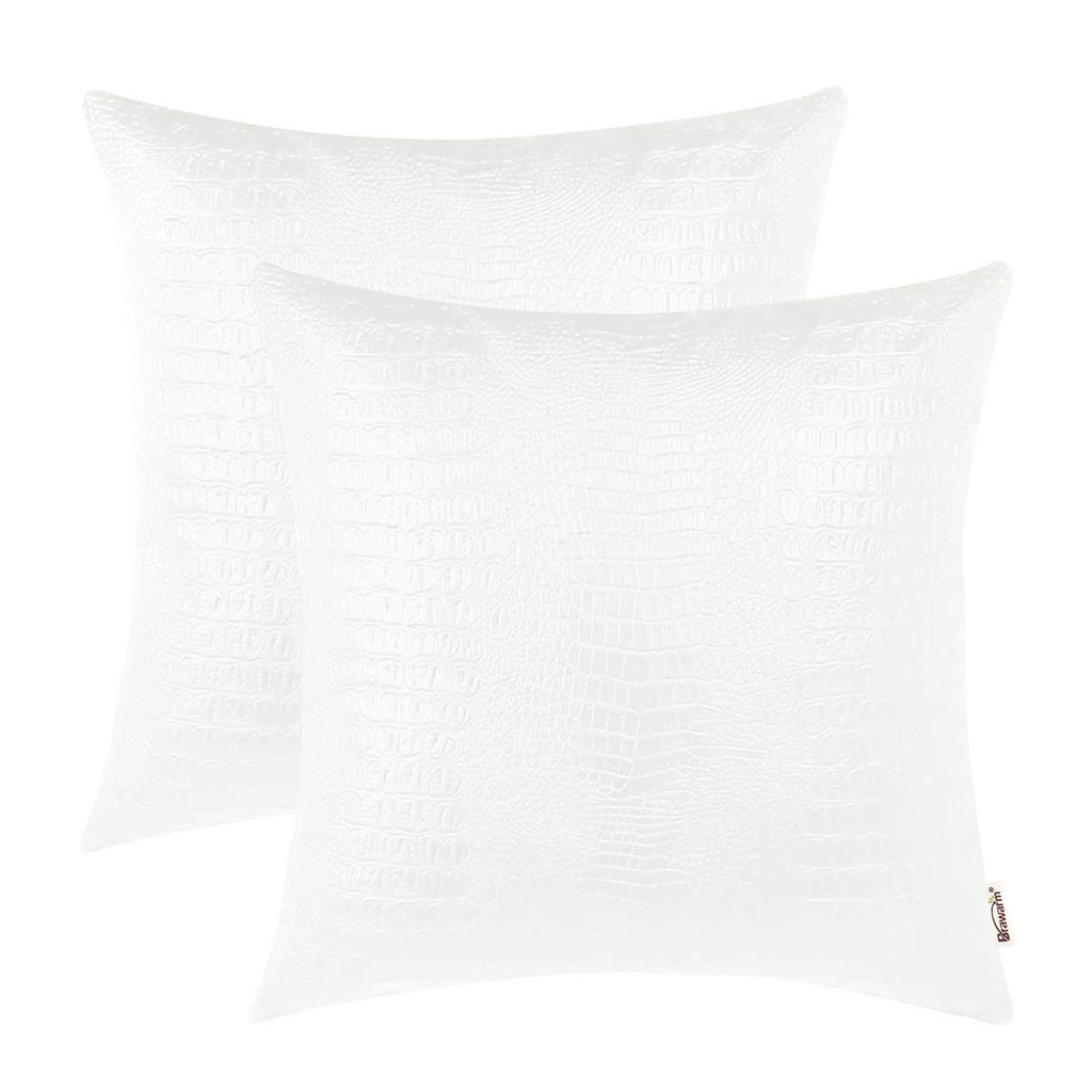 BRAWARM Faux Leather Pillow Covers 20 X 20 Inches, White Leather Pillow Covers Pack of 2, Crocodile Leather Decorative Throw Pil