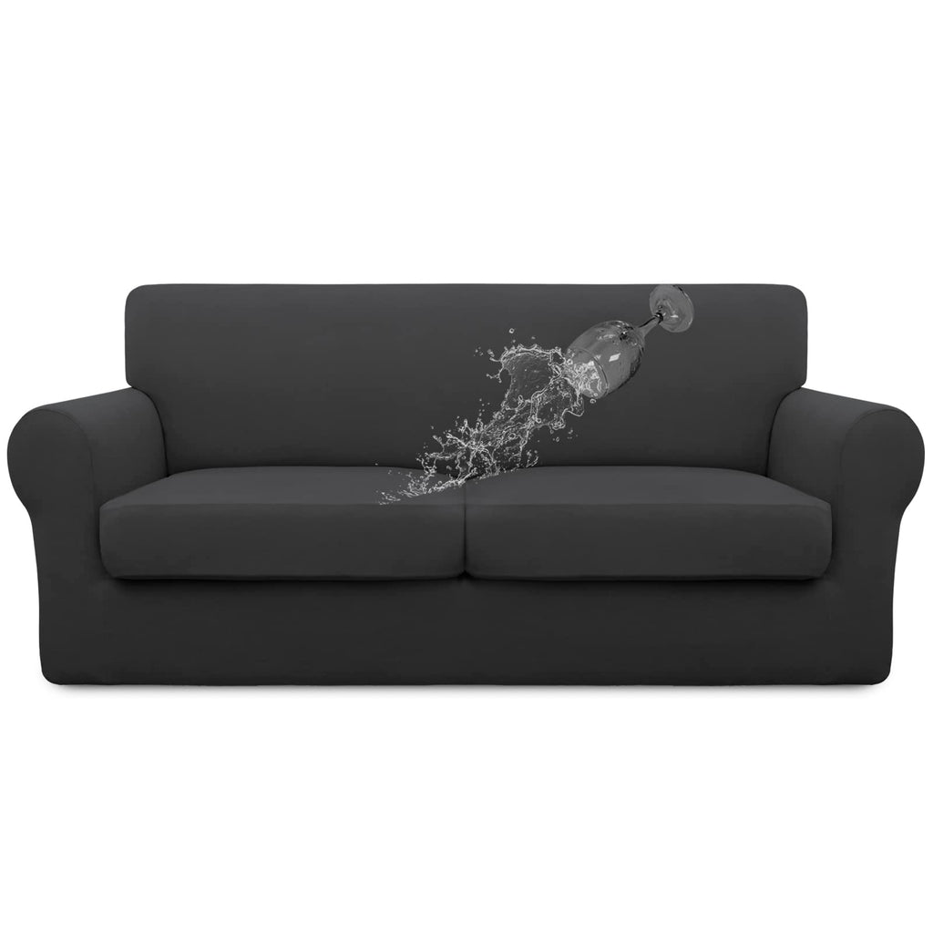 Easy-Going 100% Dual Waterproof Oversized Loveseat Cover Stretch Soft Couch Cover For Dogs, Sofa Slipcover For 2 Separate Cushion Couch Leakproof Furniture Protector For Kids, Pets Dark Gray
