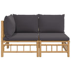 vidaXL 2 Piece Patio Lounge Set - Durable Bamboo Material, Comfortable Backrest with Dark Gray Cushions, Modular, Easy-to-Assemble, Natural Finish