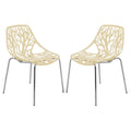LeisureMod Asbury Modern Dining Chair Set of 2, Chrome Legs, Cream - Stylish Dining Chairs for Kitchen or Dining Room
