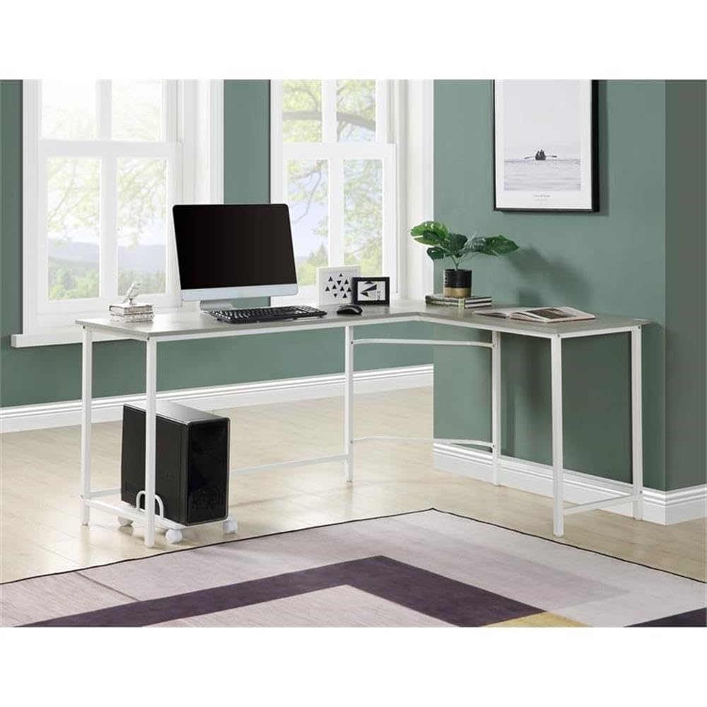 Acme Bambina Wooden Top Computer Desk with Computer Holder in Gray and White