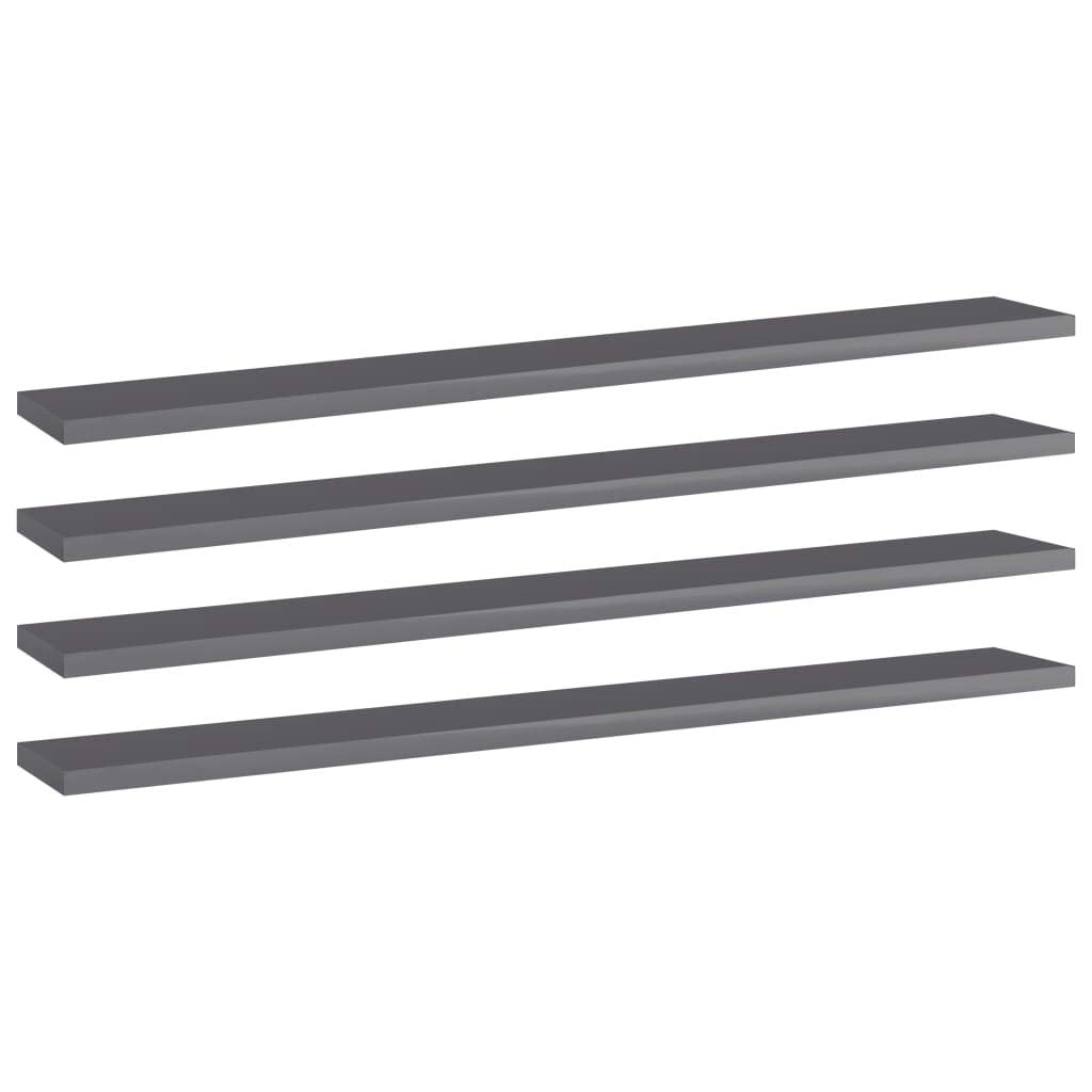 vidaXL Engineered Wood Bookshelf Boards, High Gloss Grey - 31.5&quot;x3.9&quot;x0.6&quot; Set of 4 - Versatile & Easy-to-Clean - Modern Style Shelf Storage Solution