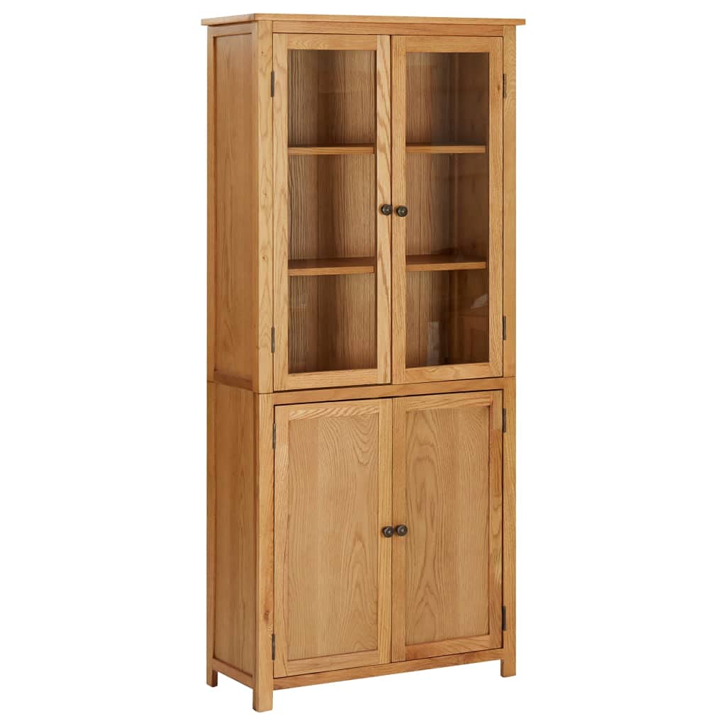 vidaXL Bookshelf, Bookcase with 4 Doors Book Cabinet, Standing Bookshelf for Office Living Room, Shelving Unit, Farmhouse, Solid Oak Wood and Glass