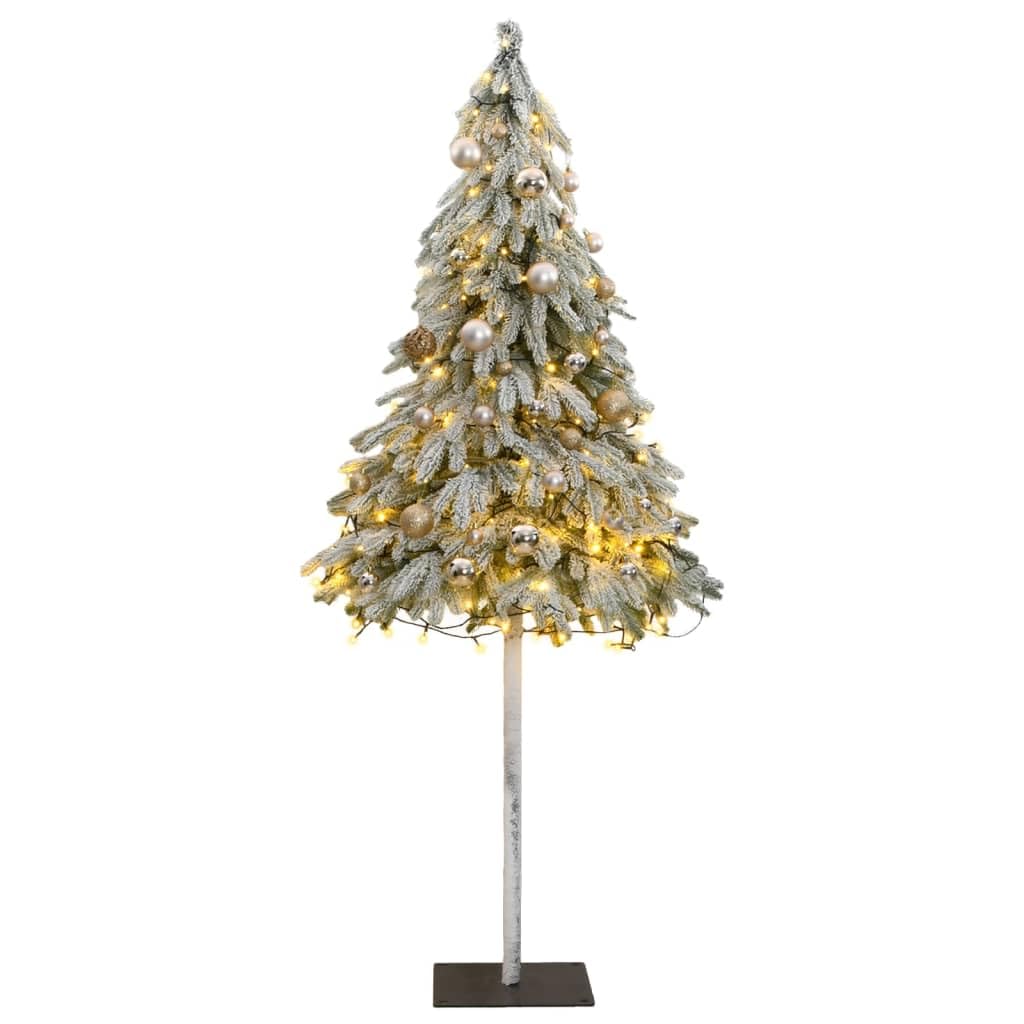 vidaXL Snow Flocked Artificial Christmas Tree with LED Lights and Metal Stand - 70.9" White