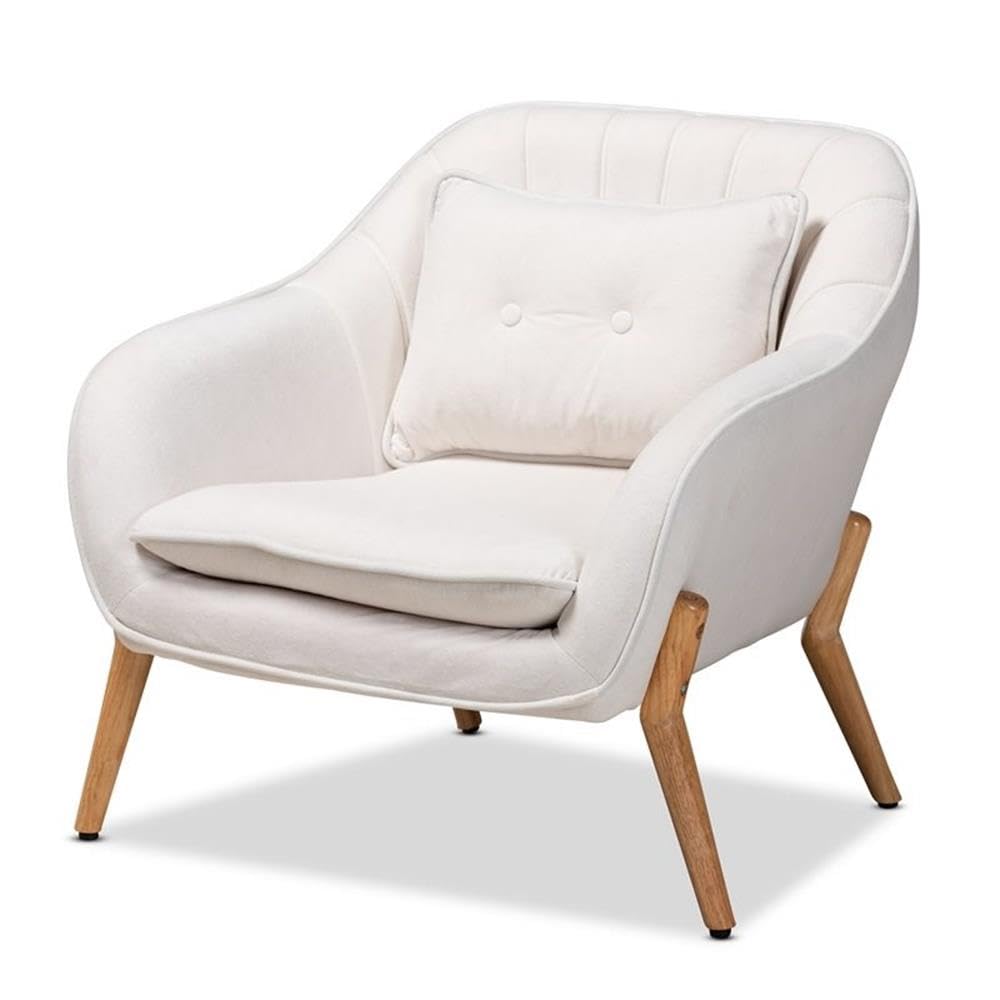 Baxton Studio Valentina Beige Upholstered and Natural Wood Finished Armchair