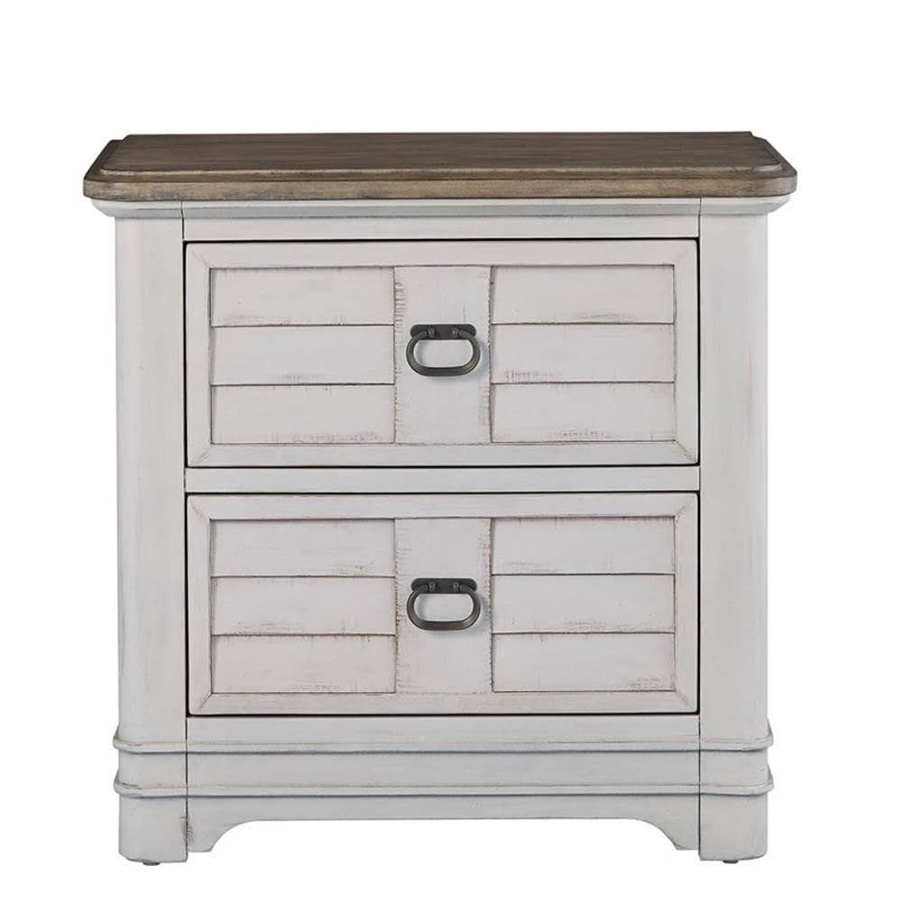 American Woodcrafters Meadowbrook White-Washed Wood Farmhouse Style Two Drawer Nightstand