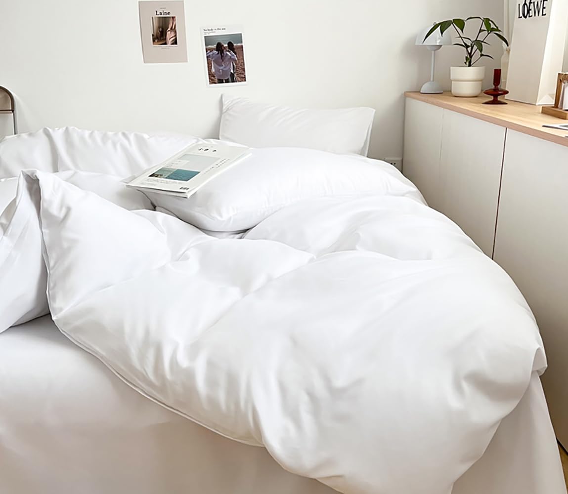 Houseri White Comforter Queen Set Fluffy Plain White Bedding Comforters Queen Size Puffy Lightweight Soft Solid Color Bed Quilts