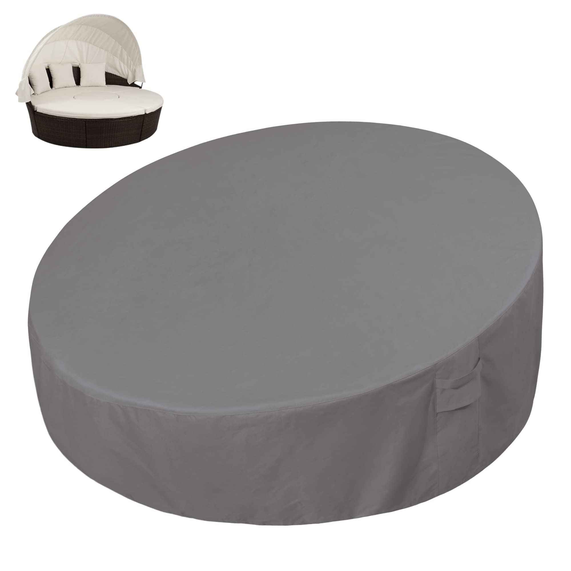 Easy-Going Heavy Duty 600D Outdoor Daybed Cover 75 Inch Uv Resistant Patio Round Sofa Cover Waterproof Outdoor Canopy Daybed Sofa Cover With Air Vent 75' Dia X 35'/18' H, Grey