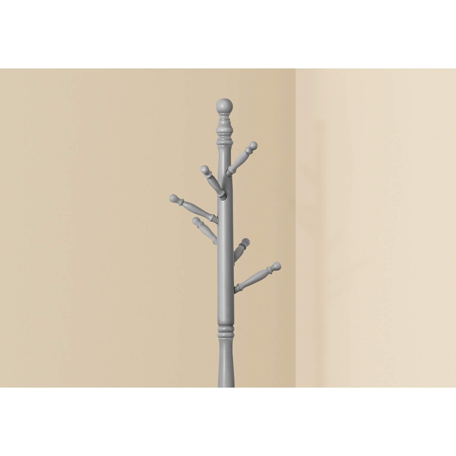 Monarch Specialties I 3178 Coat Rack, Hall Tree, Free Standing, 6 Hooks, Entryway, 71' H, Umbrella Holder, Bedroom, Wood, Grey, Contemporary, Modern