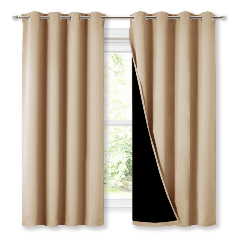 Nicetown Bedroom Full Blackout Curtain Panels, Super Thick Insulated Window Covers, Complete Blackout Draperies With Black Liner