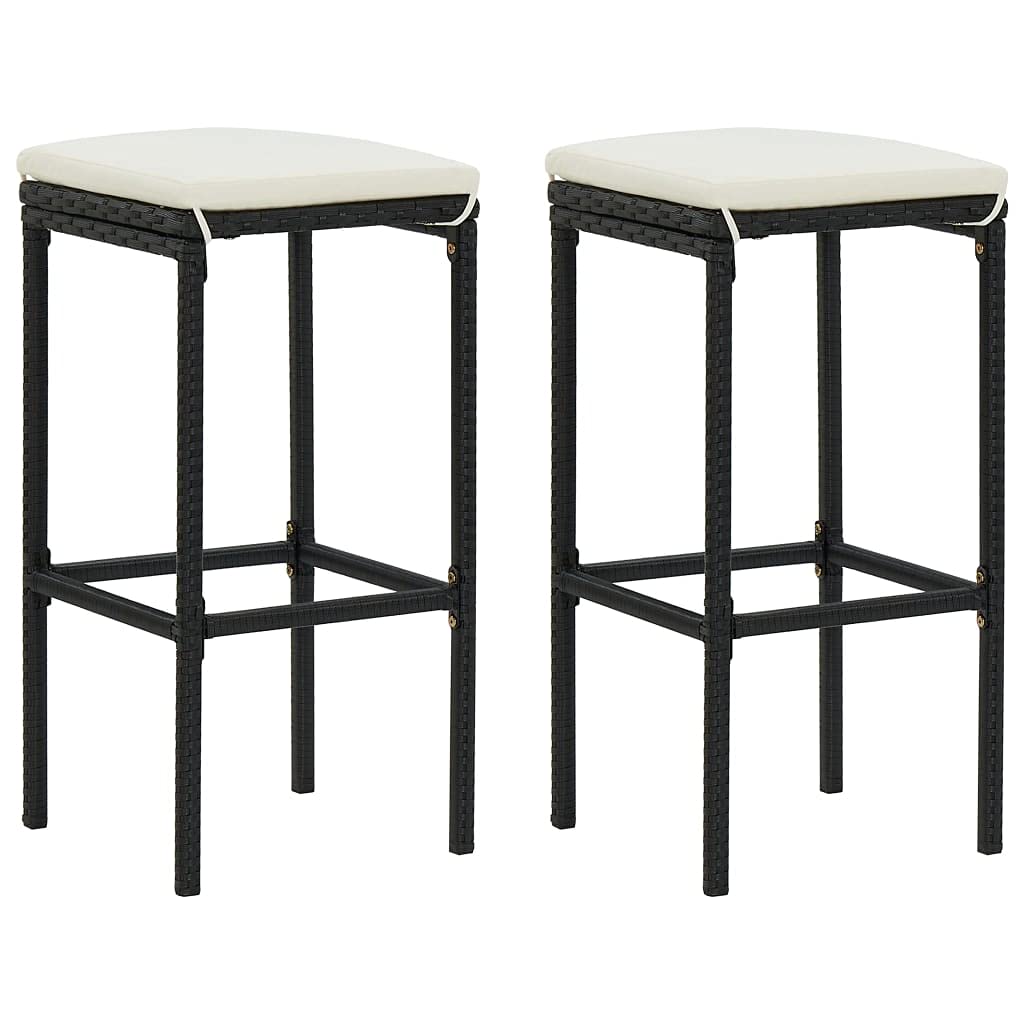vidaXL - 3 Piece Patio Bar Set with Cushions Black Poly Rattan/Stylish Garden Pub Table and Stools/Tempered Glass Top/Weather-Resistant for Patio, Deck, Outdoor Lounge Area