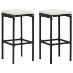 vidaXL - 3 Piece Patio Bar Set with Cushions Black Poly Rattan/Stylish Garden Pub Table and Stools/Tempered Glass Top/Weather-Resistant for Patio, Deck, Outdoor Lounge Area