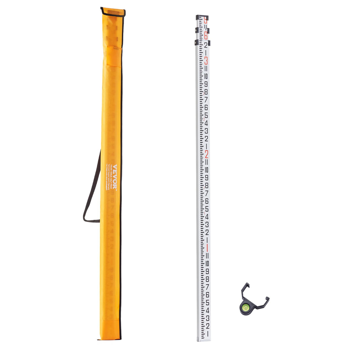VEVOR Aluminum Grade Rod, 9-Feet/8ths 3 Sections Telescopic Measuring Rod, Double-Sided Scale 1/8in Leveling Rod Stick,Aluminum 