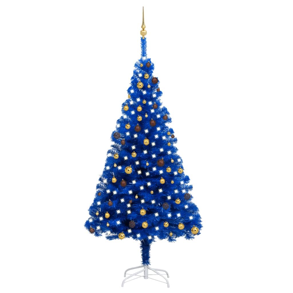 Vidaxl Artificial Christmas Tree - Blue Pvc Tree With Leds, Ball Set & Steel Feet - 94.5 Inches Height - Suitable For A Unique Christmas Atmosphere