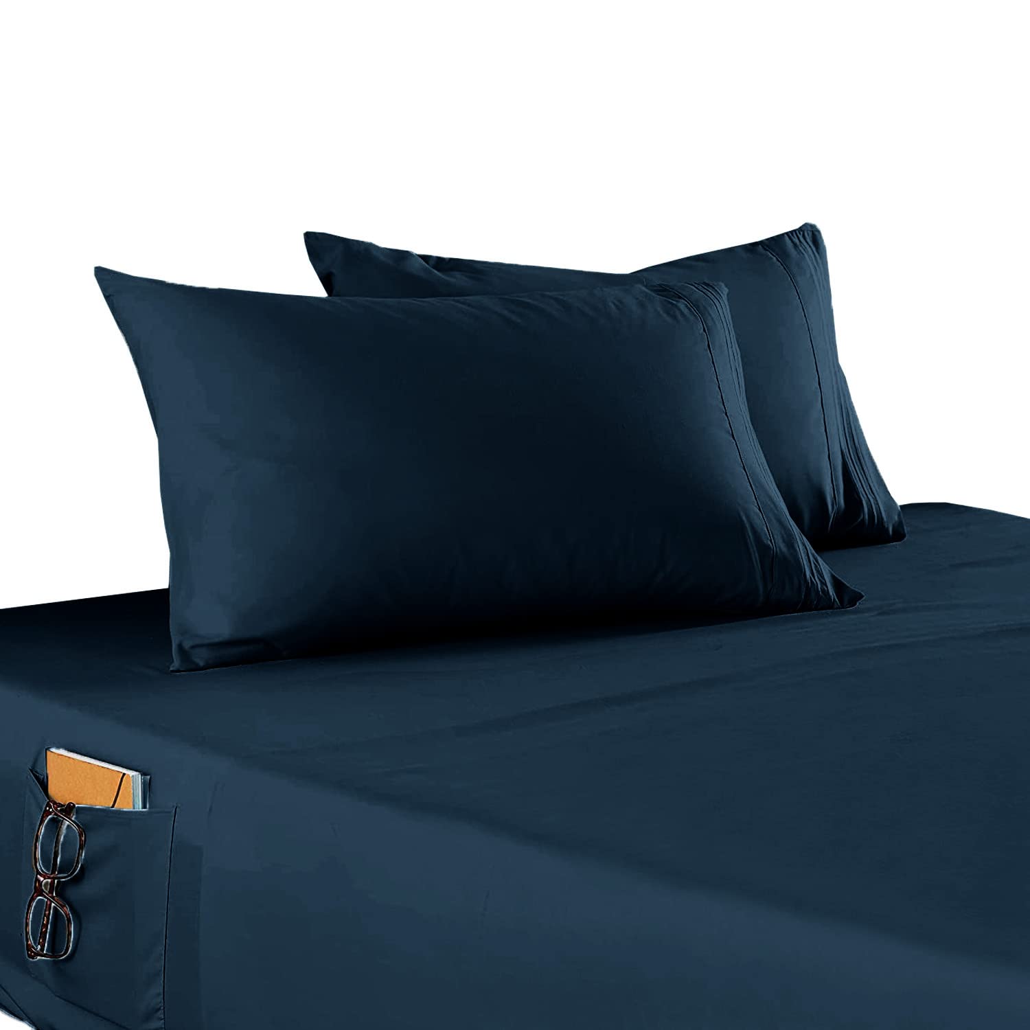 Elegant Comfort 4-Piece Solid Smart Sheet Set-Deep Pocket Fitted Sheet with Side Storage Pockets-Silky Soft 1500 Thread Count Eg